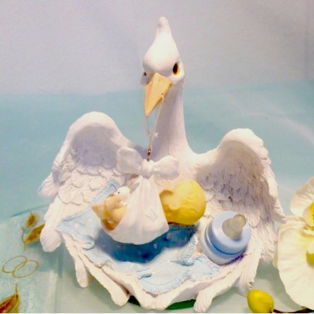 Storch mit Baby, Tischdeko Taufe + Tortenaufsatz